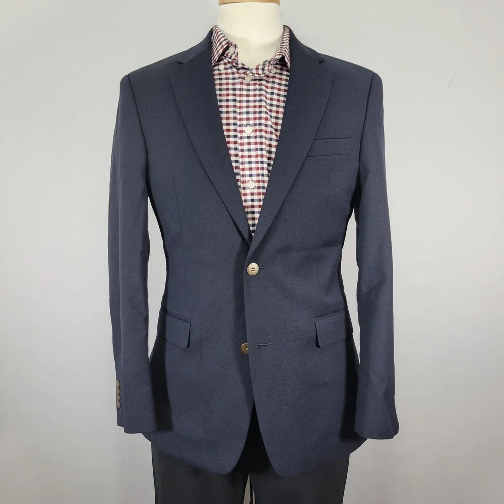 Tommy Hilfiger Men's‎ Sport Coat Blazer Two Button Navy Blue Wool Polyester 38R